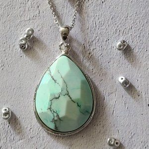 Turquoise Agate Rock Pendant on a Silver Chain